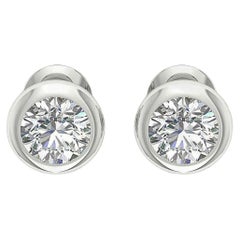 GIA Certified 3.00 Carat D VVS1 Round Diamond Donut Bezel Stud Earrings 18K Gold