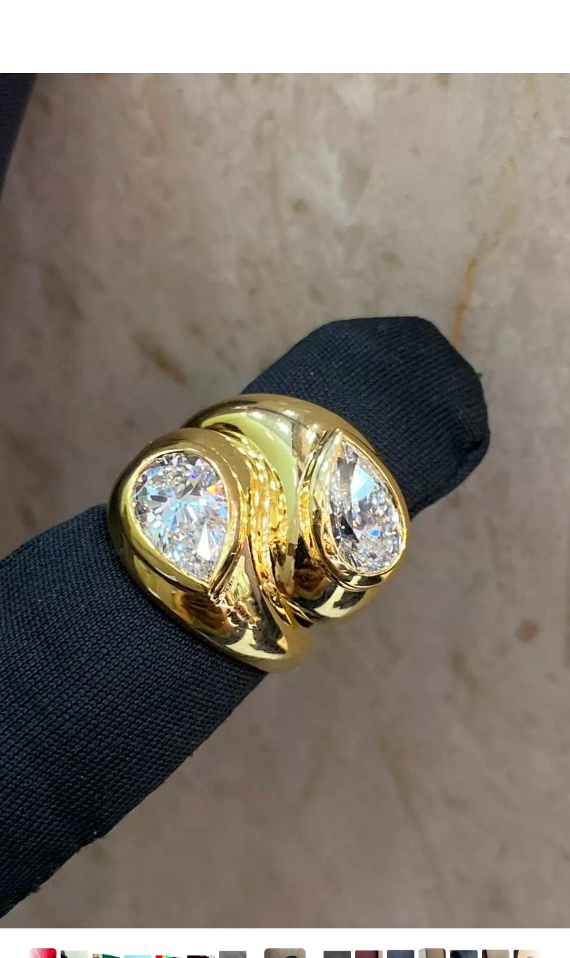 Pear Cut GIA Certified 3.00 Carat F/VS1 Diamonds 18K Gold Double Ring For Sale