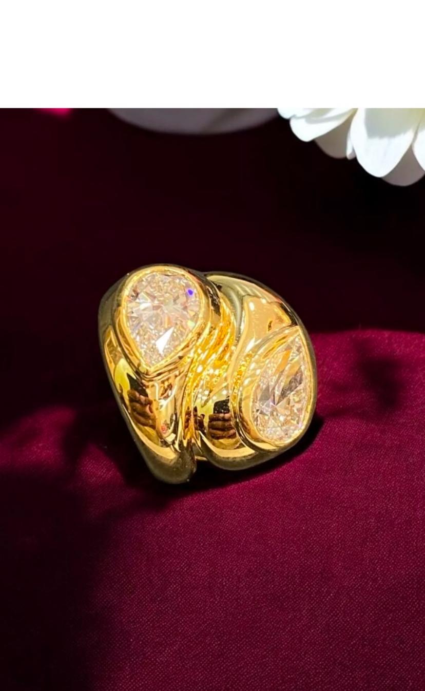GIA Certified 3.00 Carat F/VS1 Diamonds 18K Gold Double Ring For Sale 3