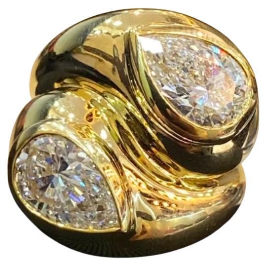 GIA Certified 3.00 Carat F/VS1 Diamonds 18K Gold Double Ring