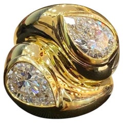 GIA Certified 3.00 Carat F/VS1 Diamonds 18K Gold Double Ring