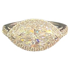 GIA Certified 3.00 Carat E/VS1 Marquise Diamonds East-West Halo Ring 18K Gold