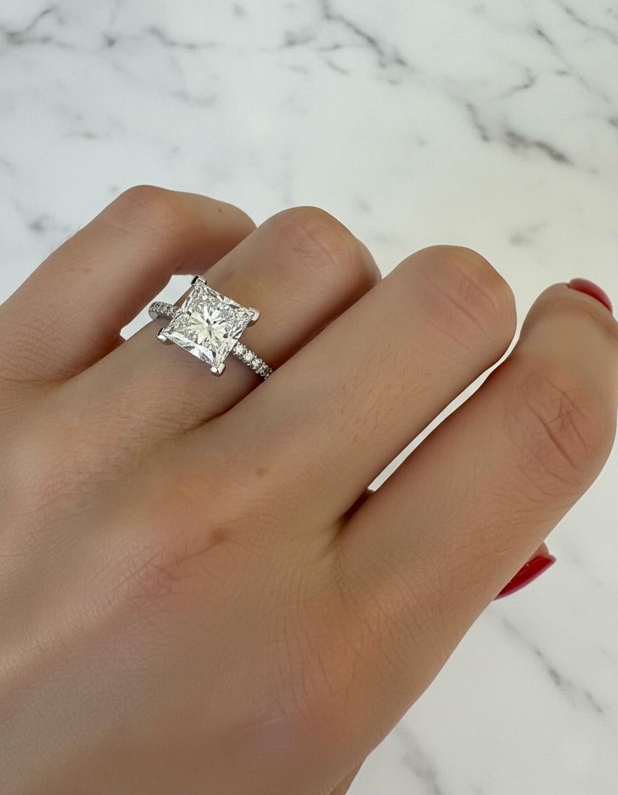 Taille princesse Bague de fiançailles certifiée GIA 3,00 carats E/VS1 diamant taille princesse en vente