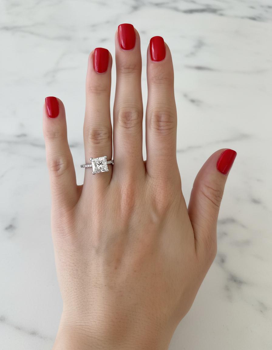 Bague de fiançailles certifiée GIA 3,00 carats E/VS1 diamant taille princesse Neuf - En vente à Chicago, IL