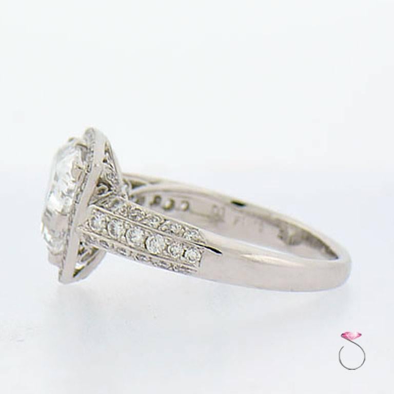 Trillion Cut GIA Certified 3.00 Carat E, VS1 Trilliant Center in Diamond Halo Platinum Ring
