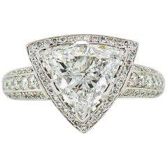 GIA Certified 3.00 Carat E, VS1 Trilliant Center in Diamond Halo Platinum Ring