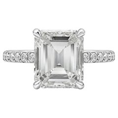 GIA Certified 3.00 Carats Emerald Cut Diamond Pave Engagement Ring