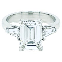 GIA Certified 3.00 Carat Emerald Cut Three-Stone Ring