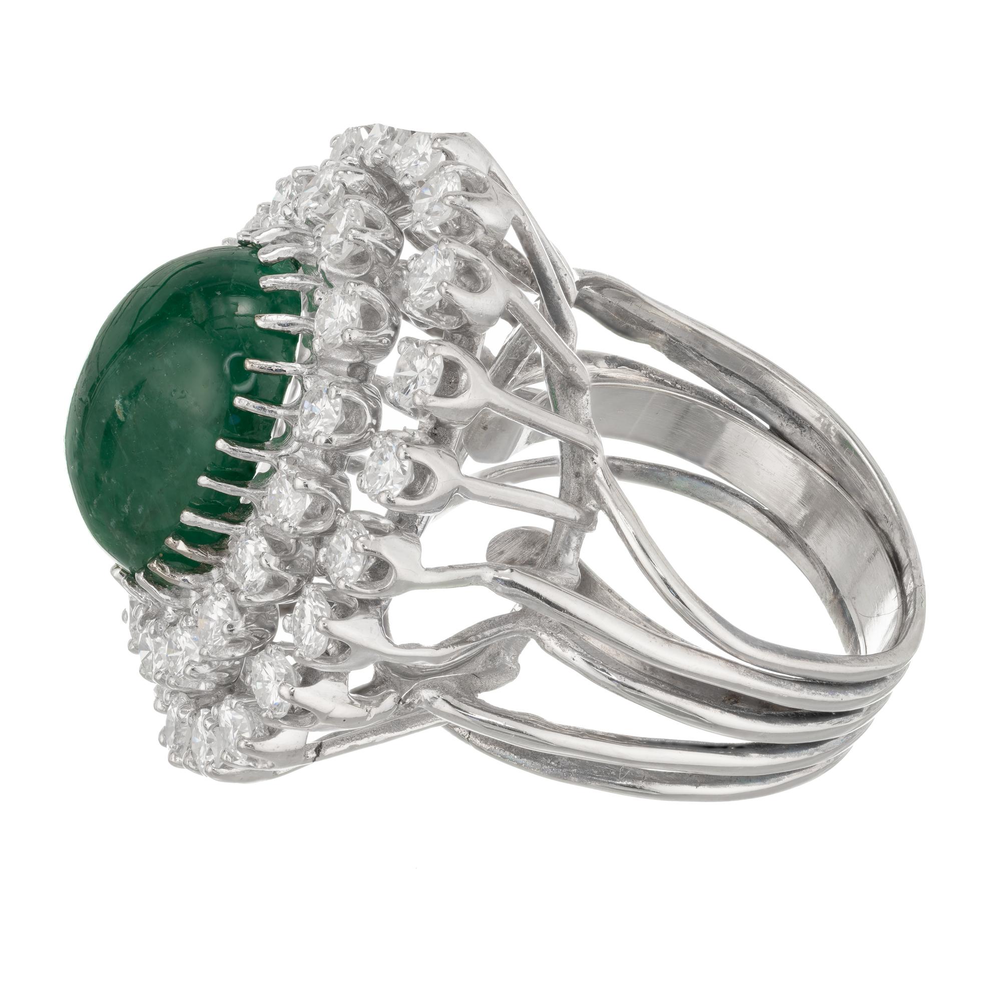 Oval Cut GIA Certified 3.00 Carat Emerald Diamond White Gold Midcentury Cocktail Ring For Sale