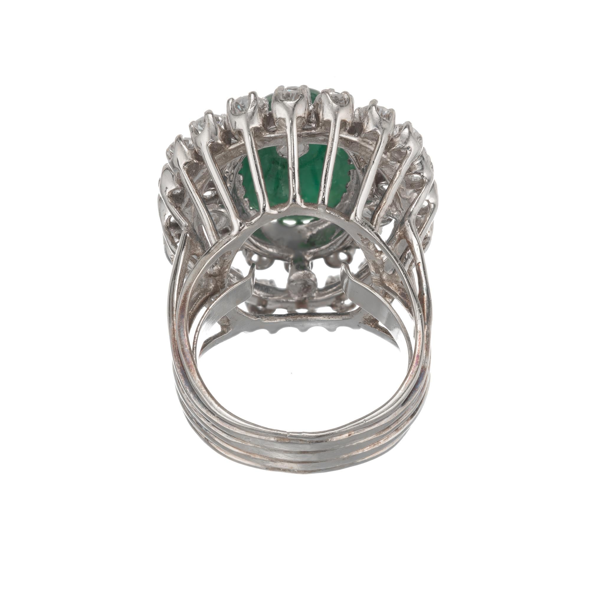 GIA Certified 3.00 Carat Emerald Diamond White Gold Midcentury Cocktail Ring In Excellent Condition For Sale In Stamford, CT