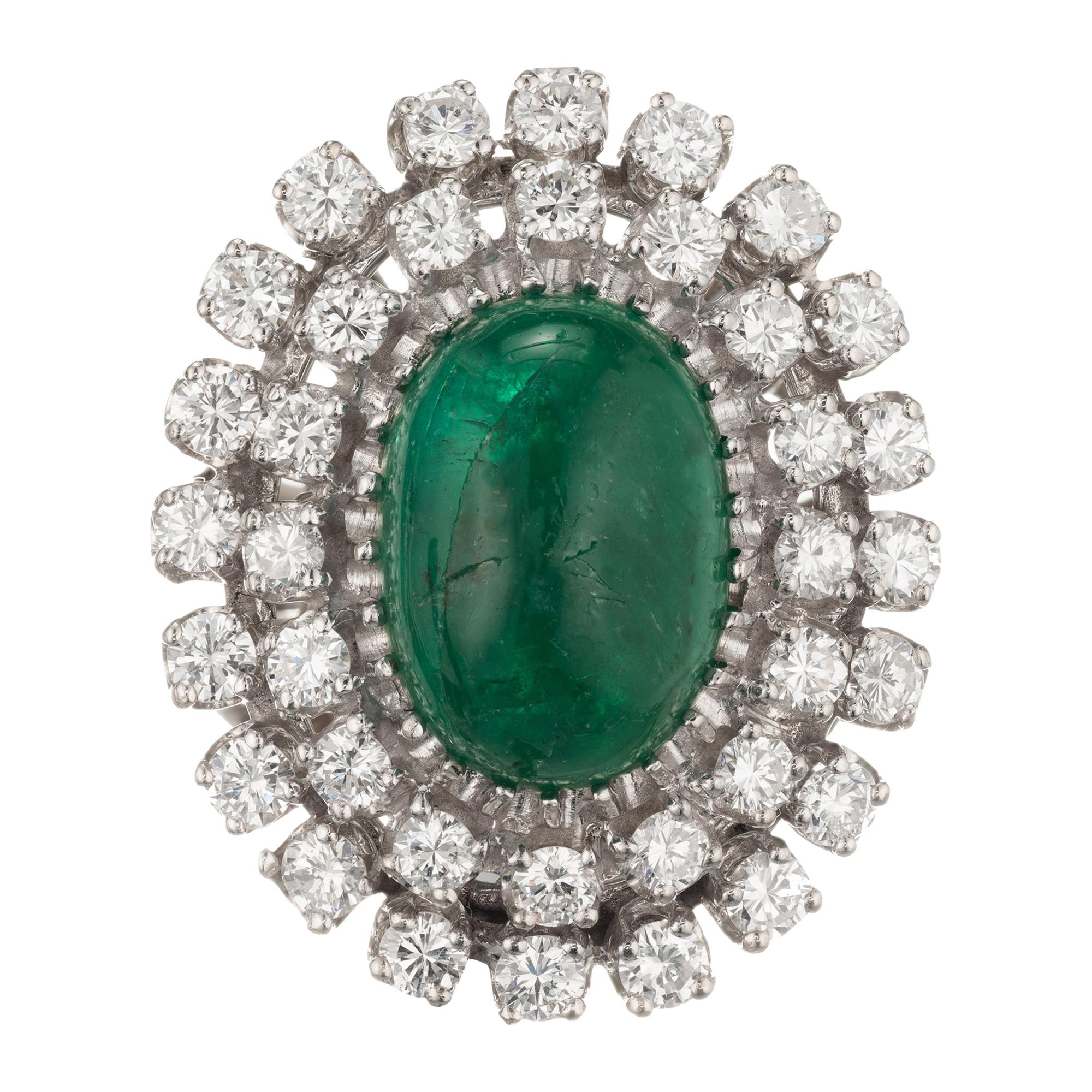 GIA Certified 3.00 Carat Emerald Diamond White Gold Midcentury Cocktail Ring For Sale