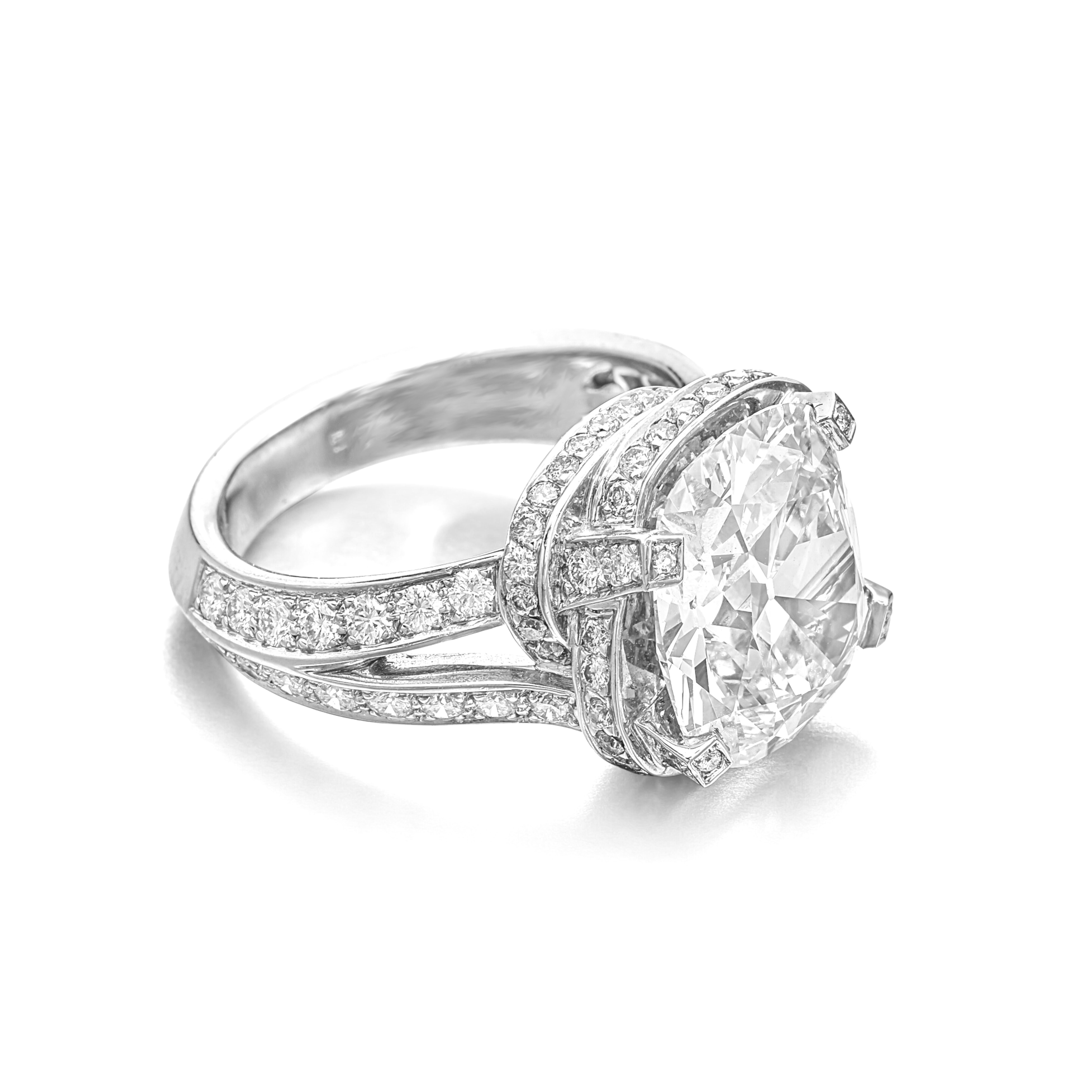Cushion Cut GIA Certified 3.00 Carat E Color VS1 Cushion Diamond Ring with Double Pavé For Sale