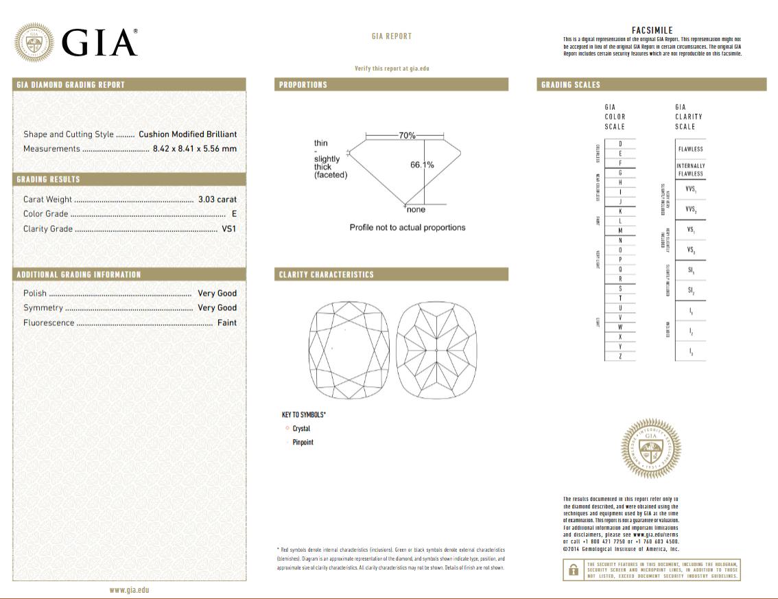 GIA Certified 3.00 Carat E Color VS1 Cushion Diamond Ring with Double Pavé In New Condition For Sale In Chicago, IL
