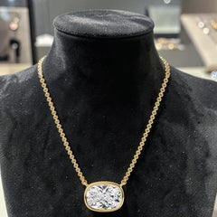 GIA Certified 3.00 Carat F/VS1 Cushion Diamond East-West Bezel Necklace 18K Gold