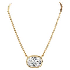 GIA zertifiziert 3,00 Karat F/VS1 Kissen Diamant Ost-West-Lünette Halskette 18K Gold