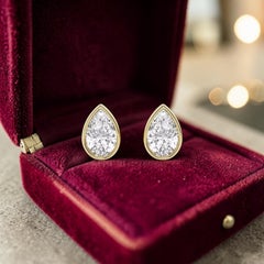GIA Certified 3.00 Carat F/VS1 Pear Diamonds Bezel Stud Earrings 18K Yellow Gold