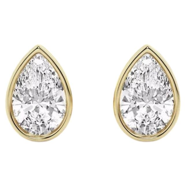 GIA Certified 3.00 Carat F/VS1 Pear Diamonds Bezel Stud Earrings 18K Yellow Gold