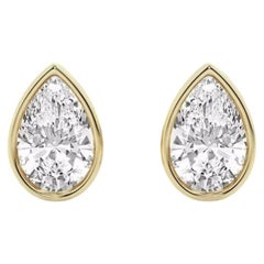 GIA Certified 3.00 Carat F/VS1 Pear Diamonds Bezel Stud Earrings 18K Yellow Gold