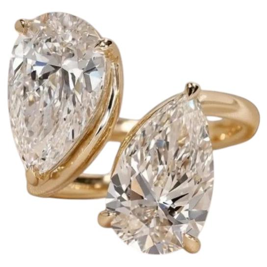 GIA Certified 3.00 Carat F/VS1 Twin Pear Toi Et Moi Cuff Ring in 18K Yellow Gold
