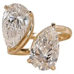 GIA Certified 3.00 Carat F/VS1 Twin Pear Toi Et Moi Cuff Ring in 18K Yellow Gold