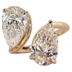 GIA Certified 3.00 Carat F/VS1 Twin Pear Toi Et Moi Cuff Ring in 18K Yellow Gold