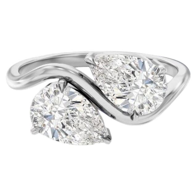 GIA Certified 3.00 Carat F/VS1 Twin Pear Toi Et Moi Diamonds Ring 18K White Gold