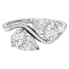 GIA Certified 3.00 Carat F/VS1 Twin Pear Toi Et Moi Diamonds Ring 18K White Gold