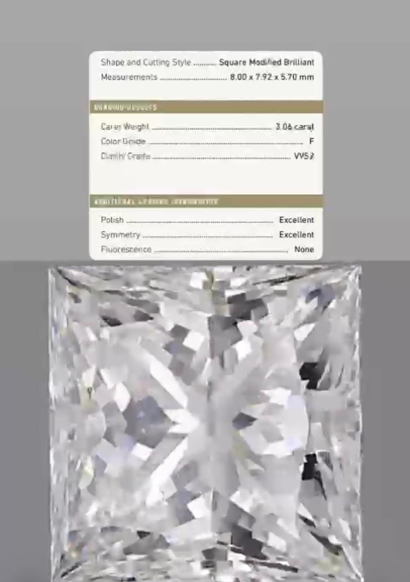 GIA Certified 3.00 Carat F/VVS  Natural Diamond 18K Gold Ring For Sale 1