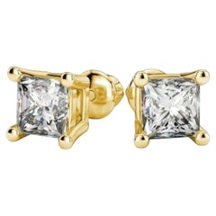 GIA Certified 3.00 Carat F/VVS1 Princess Diamonds Stud Earrings 18K Yellow Gold