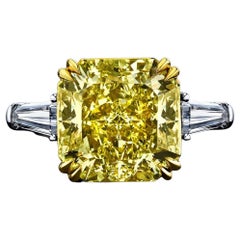 GIA Certified 3.00 Carat Fancy Yellow Cushion Cut Diamond Ring Int. Flawless