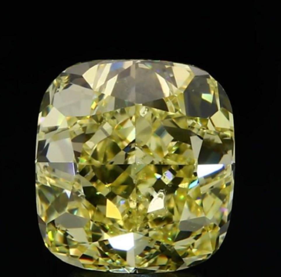 Women's or Men's GIA Certified 2.31 Carat Fancy Yellow Cushion Cut Diamond Ring VS2 Clarity