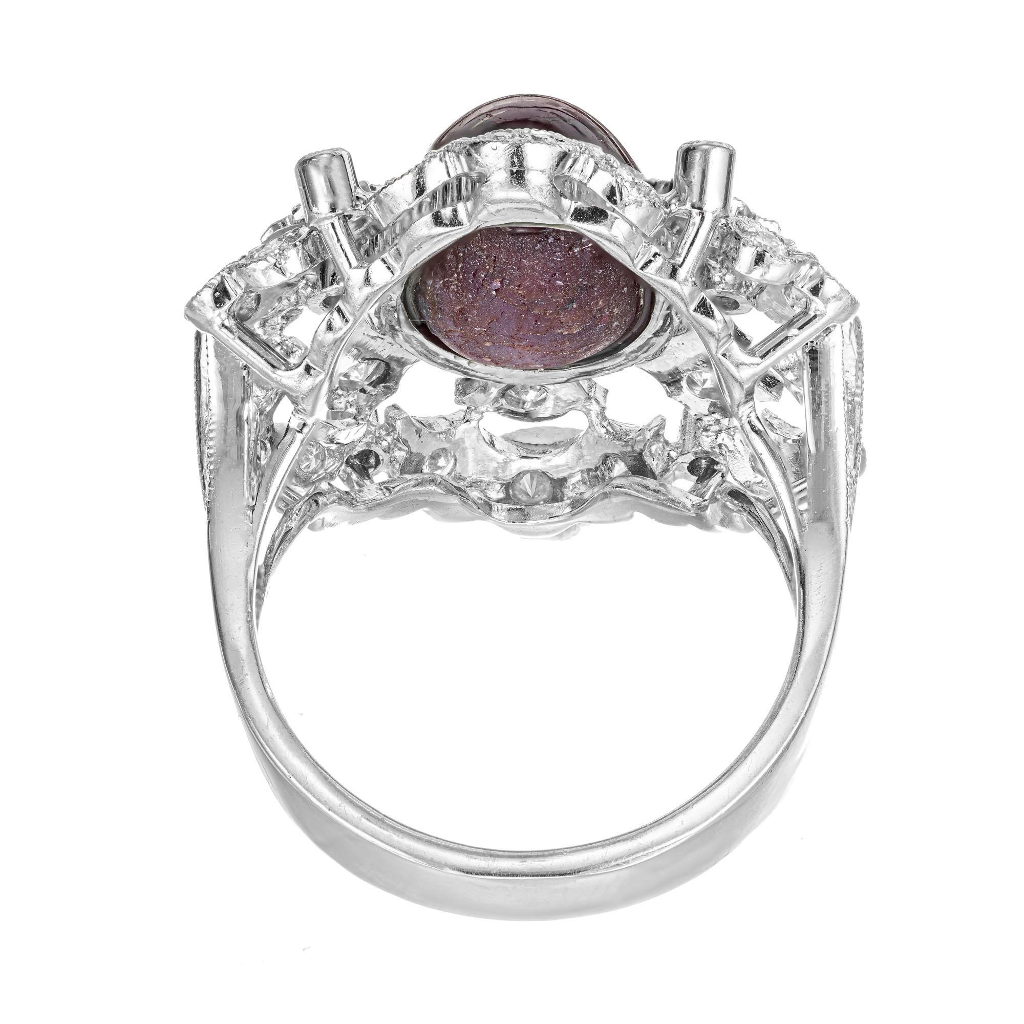 Cabochon GIA Certified 3.00 Carat Natural Purple Star Ruby Diamond Gold Cocktail Ring For Sale