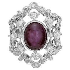 GIA Certified 3.00 Carat Natural Purple Star Ruby Diamond Gold Cocktail Ring