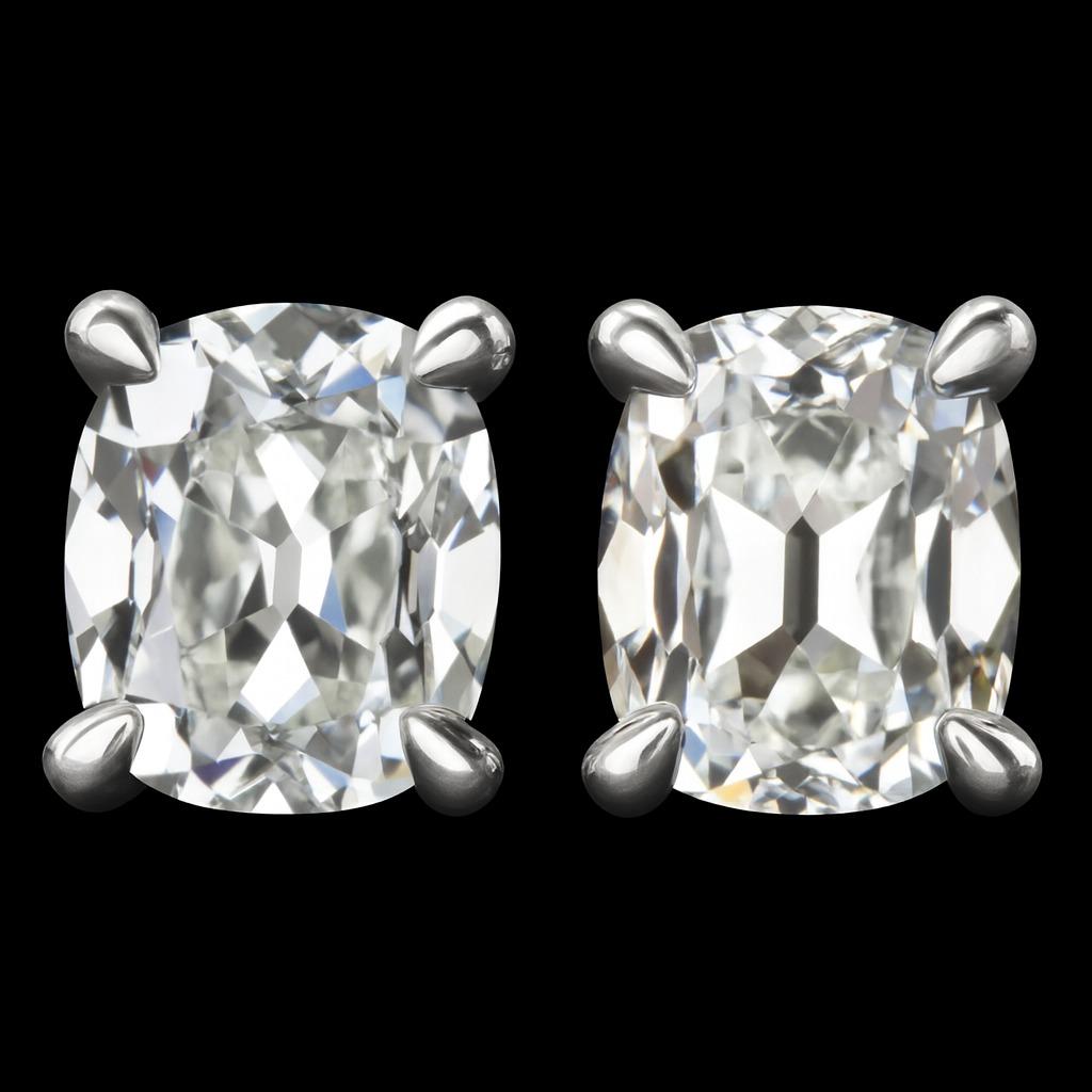 GIA-zertifizierte 3,00 Karat Diamanten im Minenschliff Ohrstecker (Alteuropäischer Brillantschliff) im Angebot