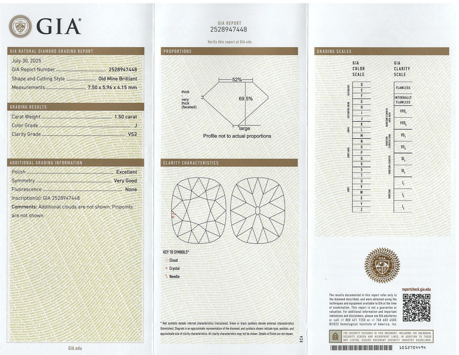 Art déco GIA Certified 3.00 Carat Old Mine Cut Diamond Stud Ears in 18K Yellow Gold (Boucles d'oreilles en or jaune) en vente