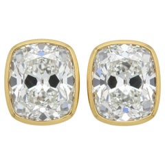 GIA Certified 3.00 Carat Old Mine Cut Diamond Stud Earrings in 18K Yellow Gold