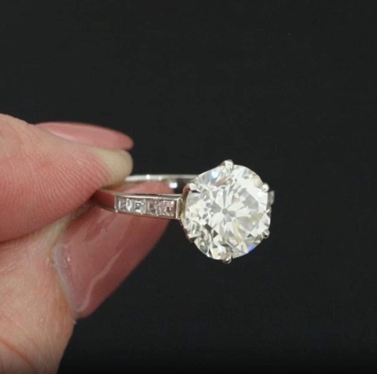 Art Deco GIA Certified 3.00 Carat Old Transitional Cut Diamond Engagement Ring Platinum For Sale