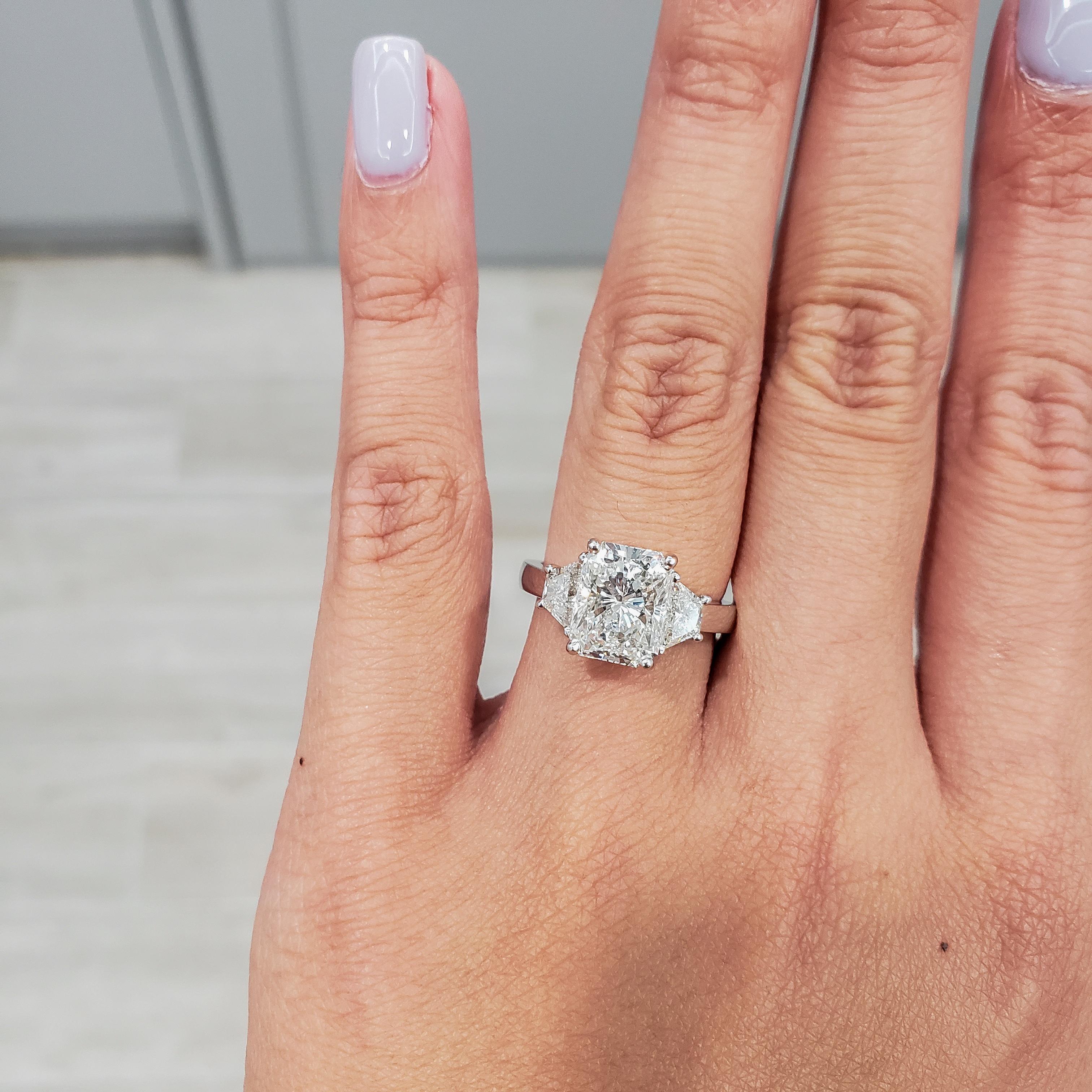 three stone radiant engagement ring