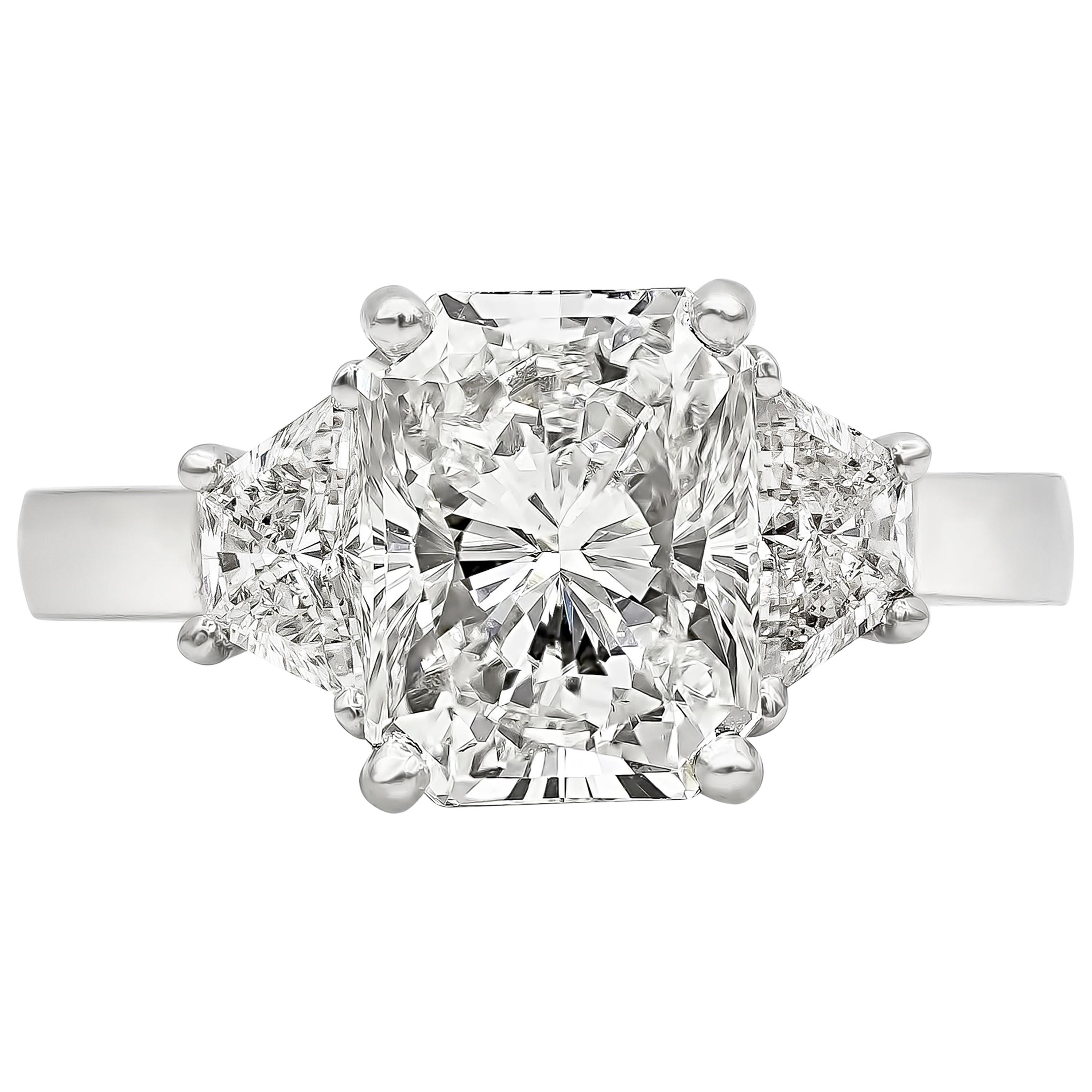 GIA Certified 3.00 Carats Radiant Cut Diamond Three-Stone Engagement Ring
