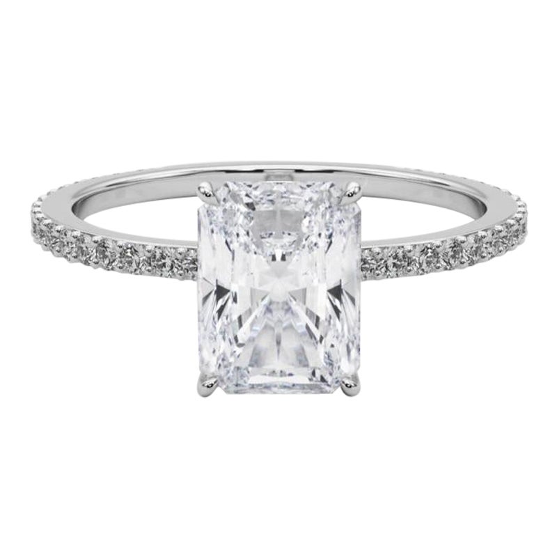 GIA Certified 3.00 Carat Radiant Hidden Halo Pave Band Platinum Diamond Ring