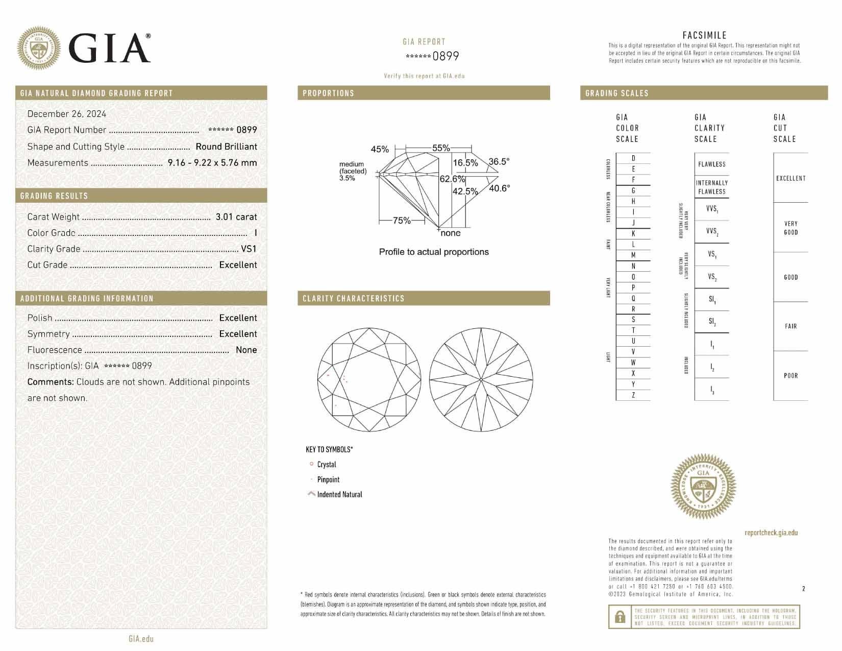 Women's or Men's GIA Certified 3.01 Carat Round Cut Diamond Solitaire Ring in 14K White Gold For Sale