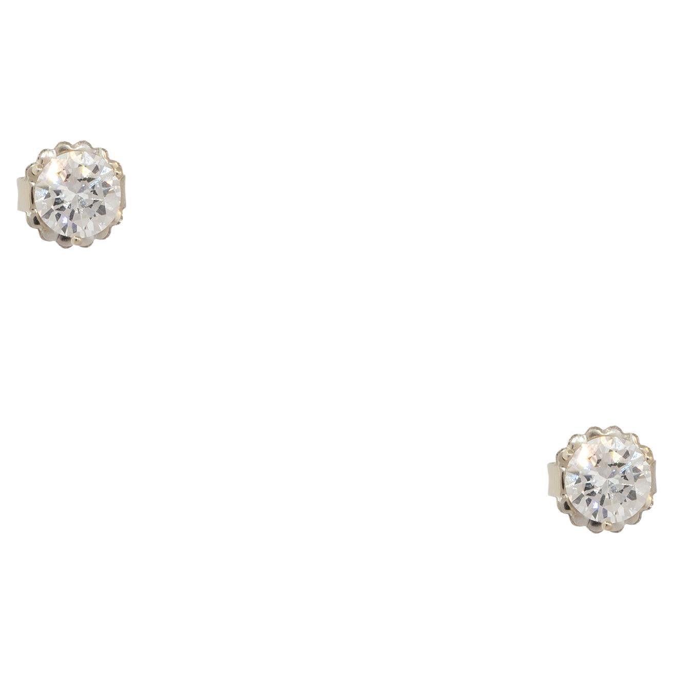 GIA Certified 3.00 Carat Round Diamond Stud Earrings 14 Karat In Stock