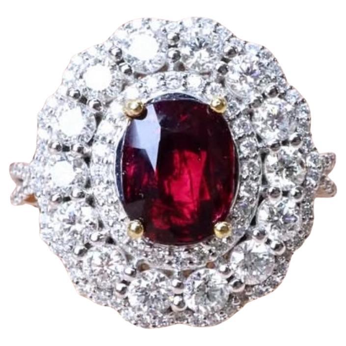 GIA Certified 3.00 Carat Untreated Madagascar Ruby (Rubis de Madagascar non traité)  Bague en or avec 2,50 ct de diamants