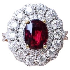 GIA Certified 3.00 Carat Untreated Madagascar Ruby  2.50 Ct Diamonds Gold Ring