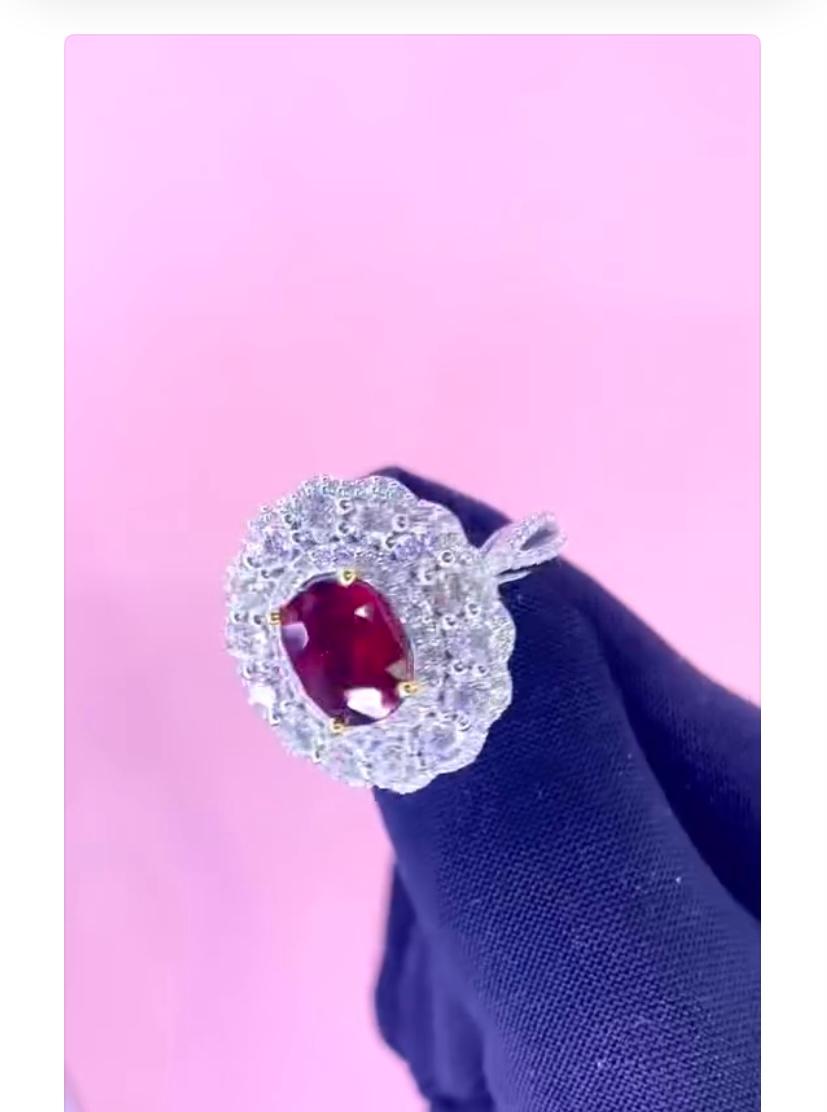 Rubí de Madagascar sin tratar certificado por GIA de 3,00 quilates  Anillo de oro con diamantes de 2,50 qt en venta 1