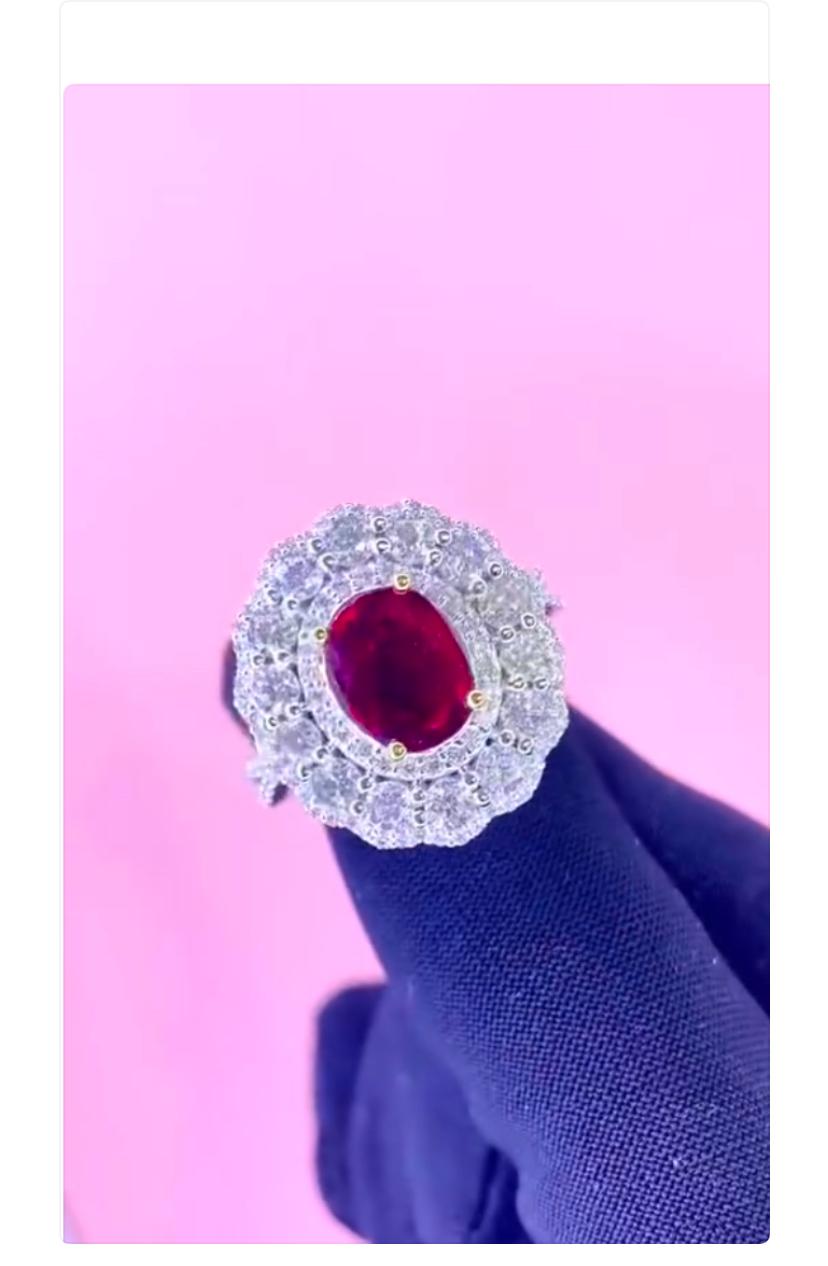 Rubí de Madagascar sin tratar certificado por GIA de 3,00 quilates  Anillo de oro con diamantes de 2,50 qt en venta 3