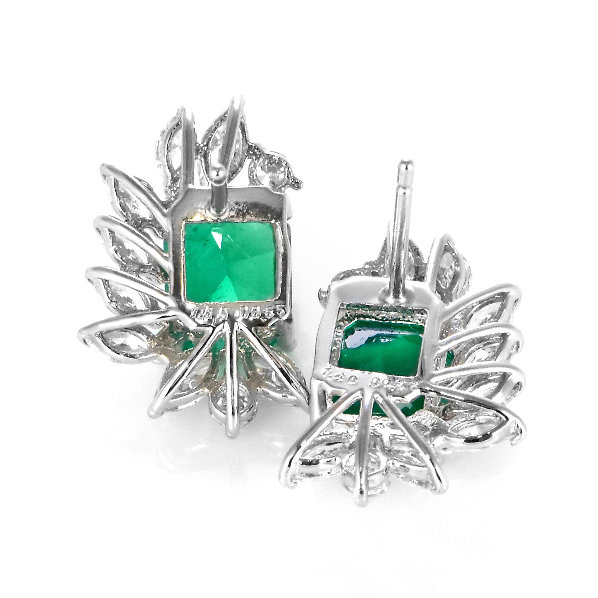 GIA-zertifizierte 3,00 Karat kolumbianische Smaragd- und Diamant-Ohrringe aus Platin im Angebot 4