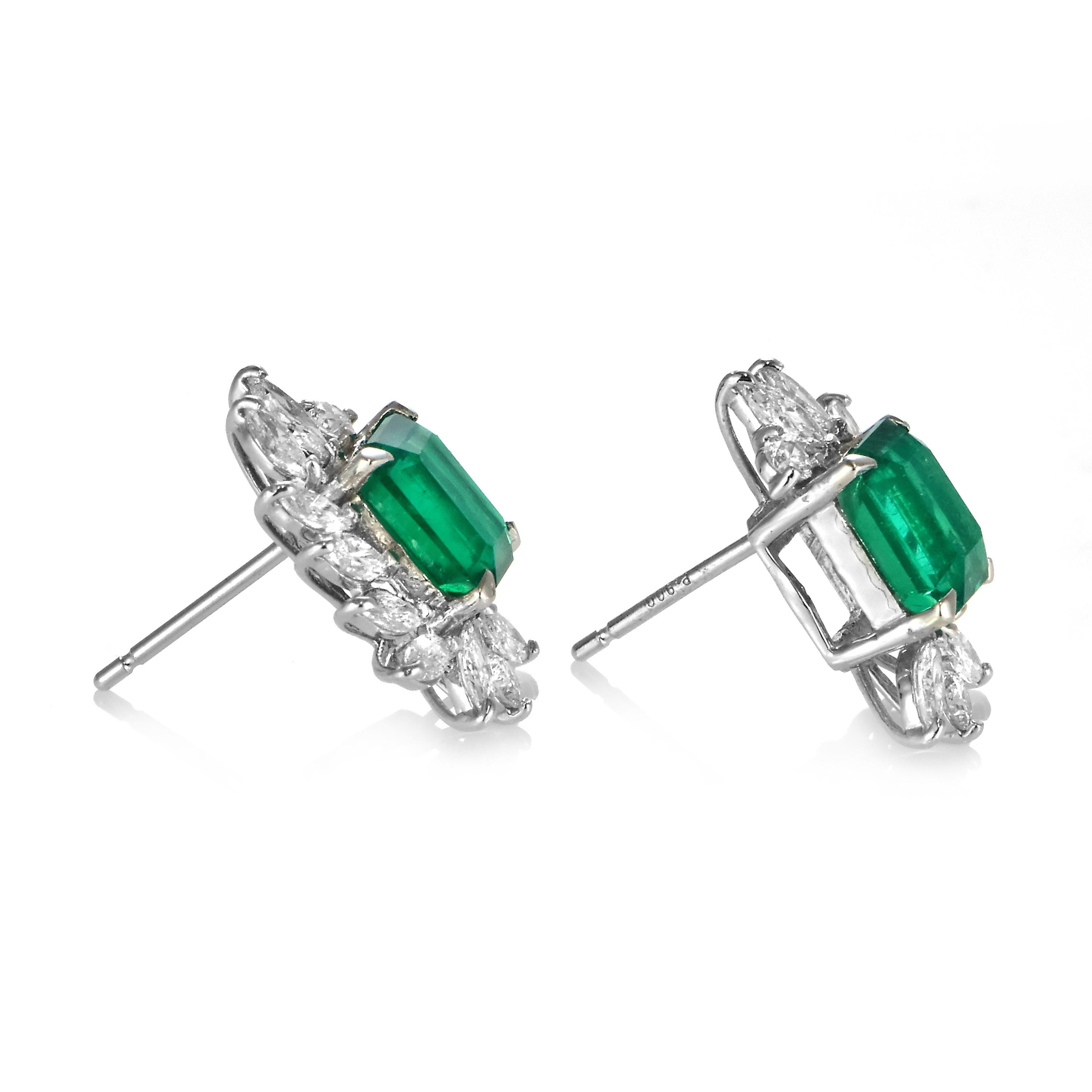 GIA-zertifizierte 3,00 Karat kolumbianische Smaragd- und Diamant-Ohrringe aus Platin im Angebot 3