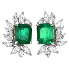 GIA Certified 3.00 Carats Colombian Emerald & Diamond Earrings Made in Platinum