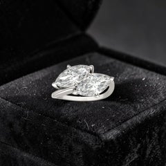 Anello GIA certificato 3,00 Carati E VVS1 Marquise Bypass Toi Et Moi in oro bianco 18K
